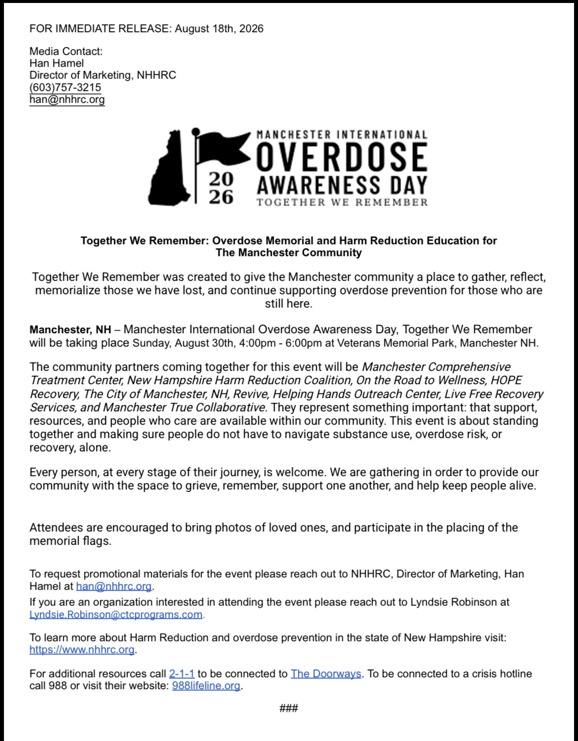 Together We Remember: Manchester International Overdose Awareness Day